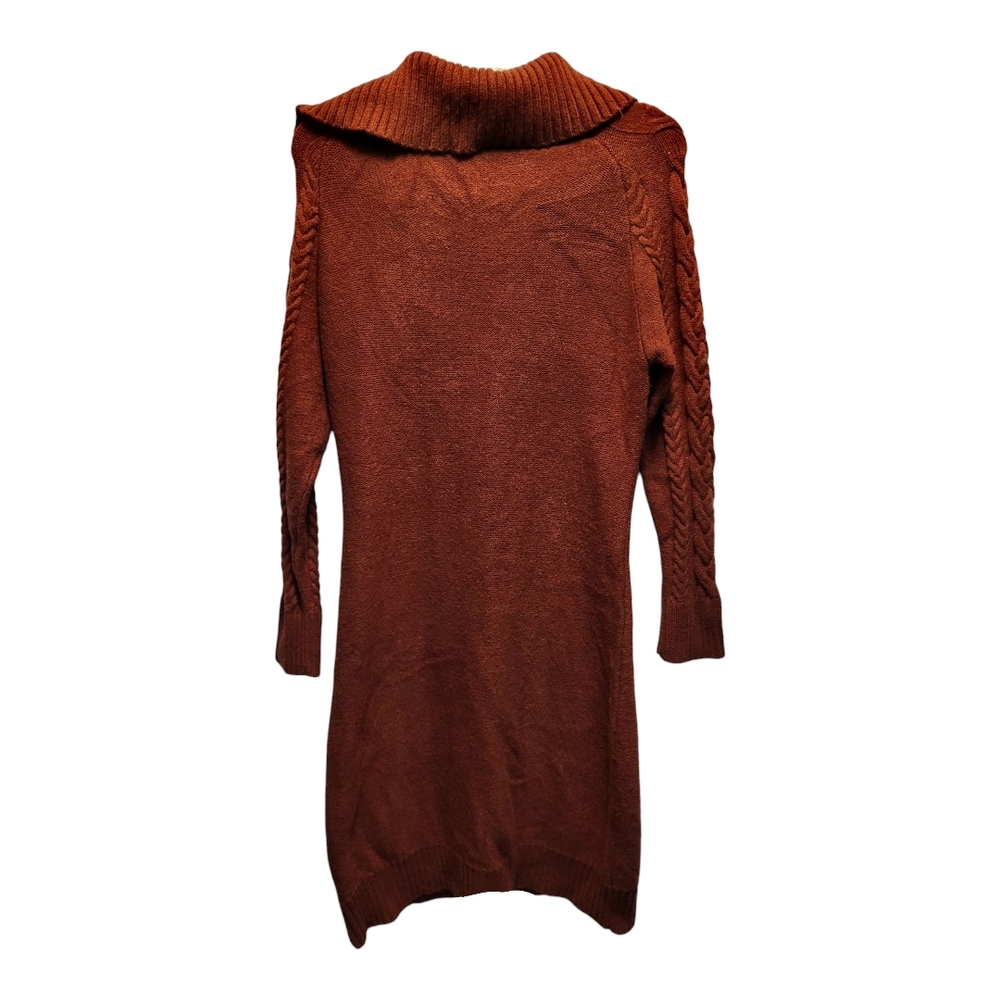 Elegant Rust Cowl Neck Cable Knit Midi Sweater Dress - Size XL - Picture 2 of 6